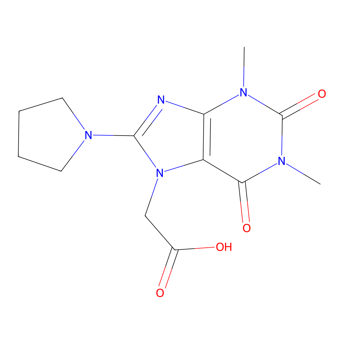 2-(1,3-dimethyl-2,6-dioxo-8-(pyrrolidin-1-yl)-2,3-dihydro-1H-purin-7(6H)-yl)acetic acid molecular structure, CAS 1021125-84-7