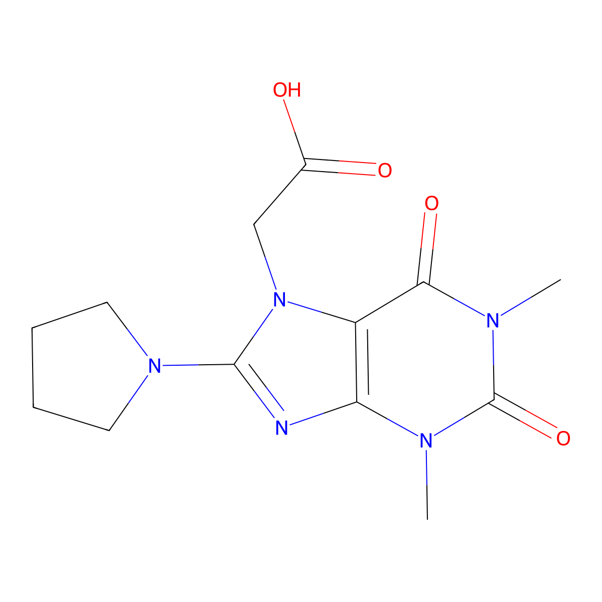 2-(1,3-dimethyl-2,6-dioxo-8-(pyrrolidin-1-yl)-2,3-dihydro-1H-purin-7(6H)-yl)acetic acid molecular structure, CAS 1021125-84-7