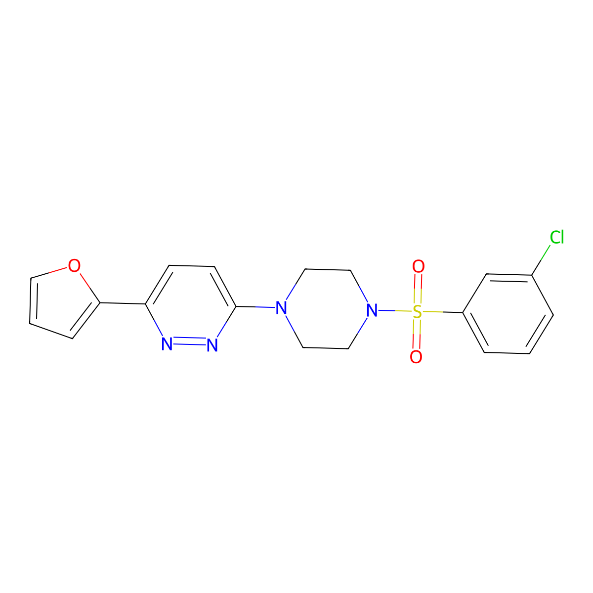 3-(4-((3-Chlorophenyl)sulfonyl)piperazin-1-yl)-6-(furan-2-yl)pyridazine molecular structure, CAS 1021126-05-5
