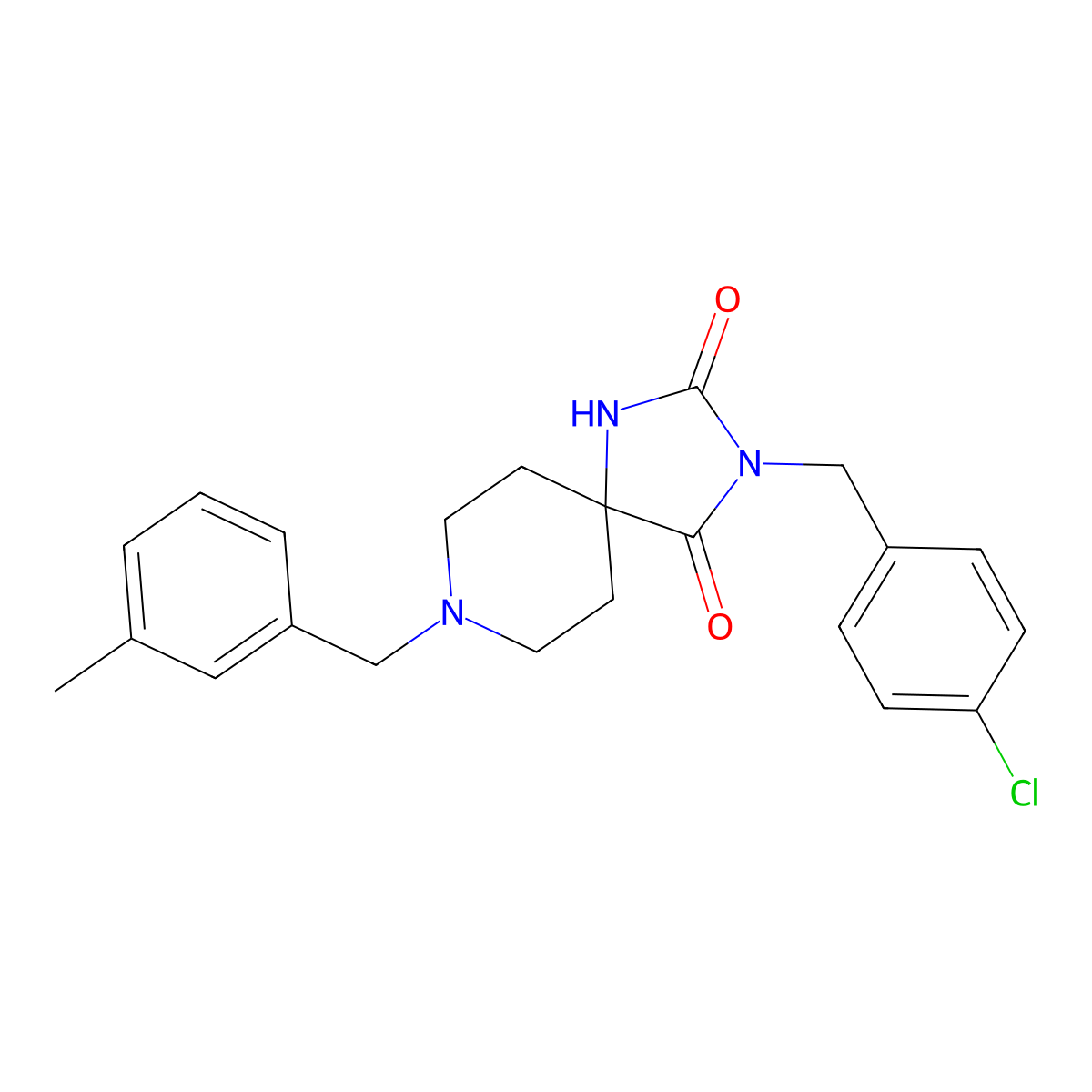 3-(4-Chlorobenzyl)-8-(3-methylbenzyl)-1,3,8-triazaspiro[4.5]decane-2,4-dione molecular structure, CAS 1021126-22-6