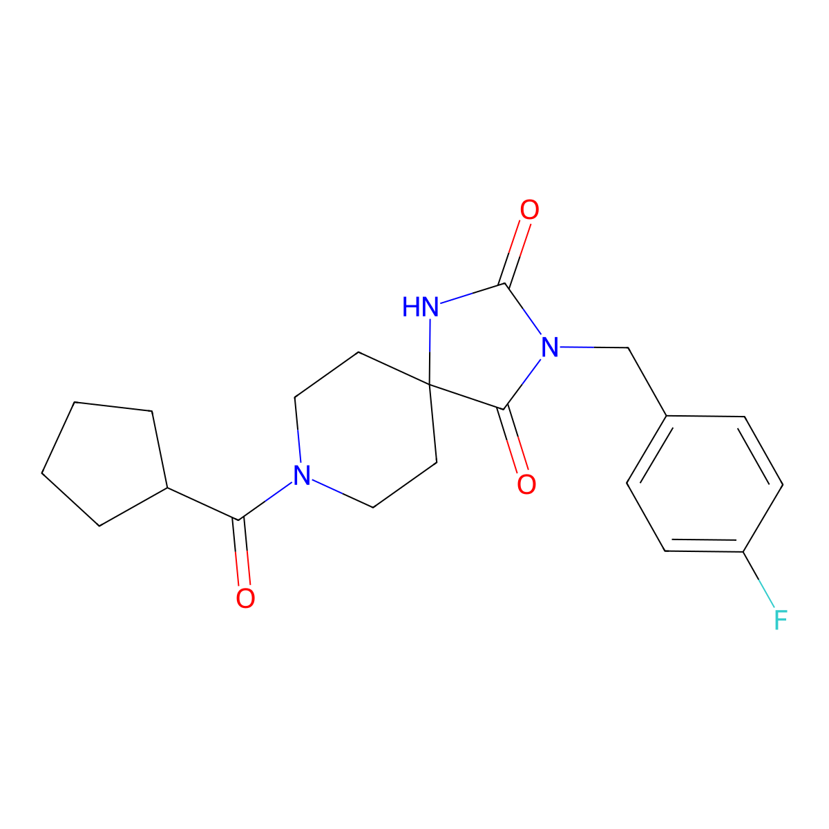 8-(Cyclopentanecarbonyl)-3-(4-fluorobenzyl)-1,3,8-triazaspiro[4.5]decane-2,4-dione molecular structure, CAS 1021126-48-6