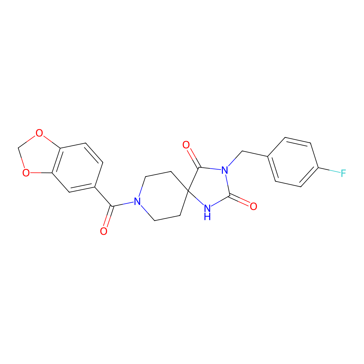 8-(1,3-Benzodioxol-5-ylcarbonyl)-3-(4-fluorobenzyl)-1,3,8-triazaspiro[4.5]decane-2,4-dione molecular structure, CAS 1021126-61-3