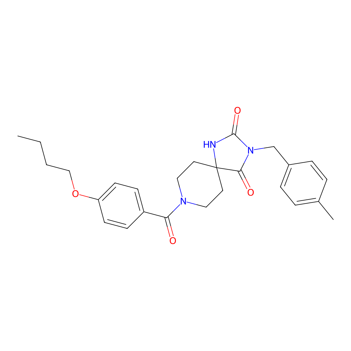 8-(4-Butoxybenzoyl)-3-(4-methylbenzyl)-1,3,8-triazaspiro[4.5]decane-2,4-dione molecular structure, CAS 1021126-72-6