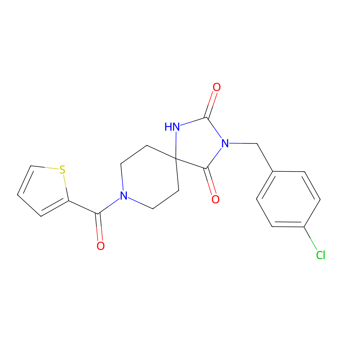 3-[(4-Chlorophenyl)methyl]-8-(thiophene-2-carbonyl)-1,3,8-triazaspiro[4.5]decane-2,4-dione molecular structure, CAS 1021126-92-0