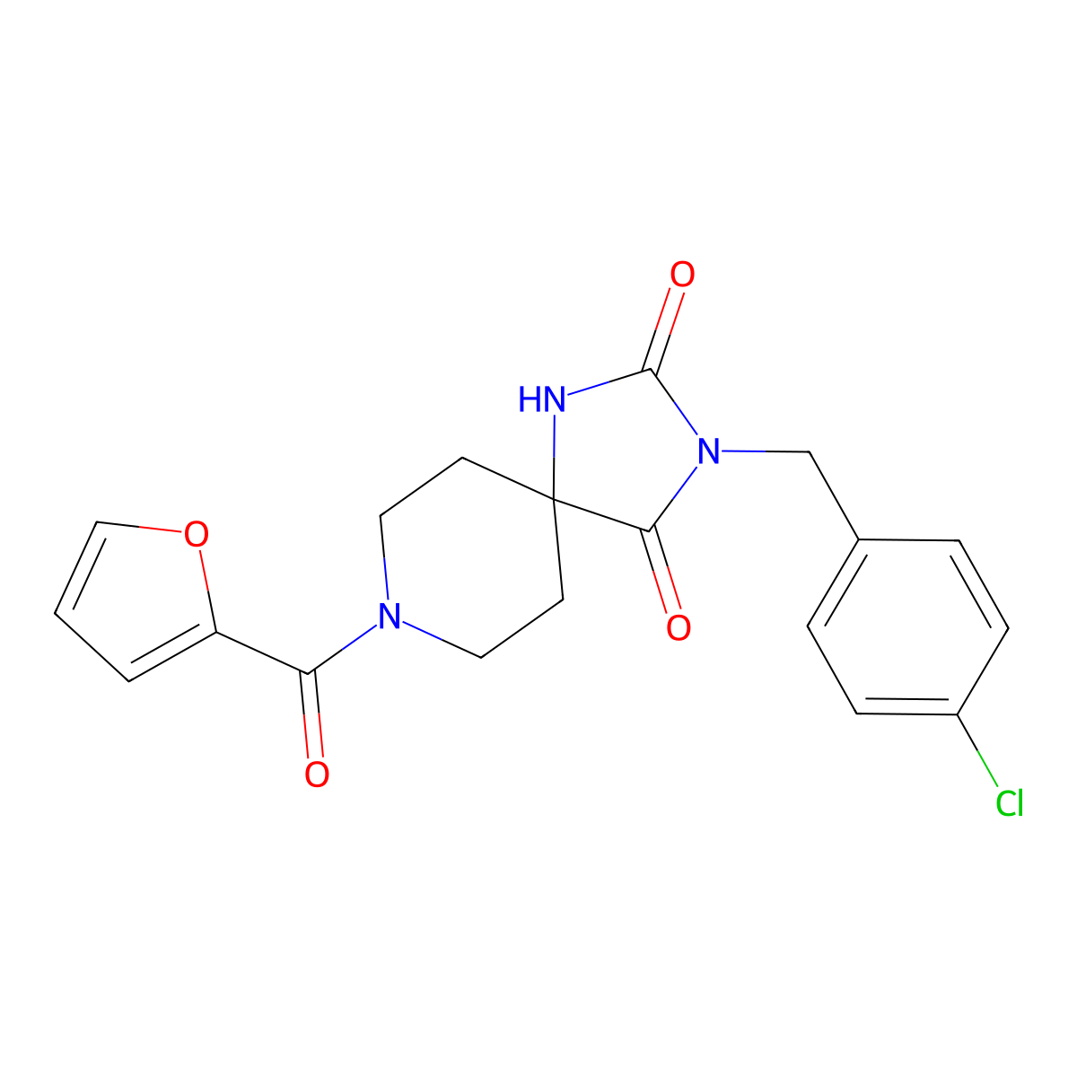 3-(4-Chlorobenzyl)-8-(furan-2-carbonyl)-1,3,8-triazaspiro[4.5]decane-2,4-dione molecular structure, CAS 1021126-96-4