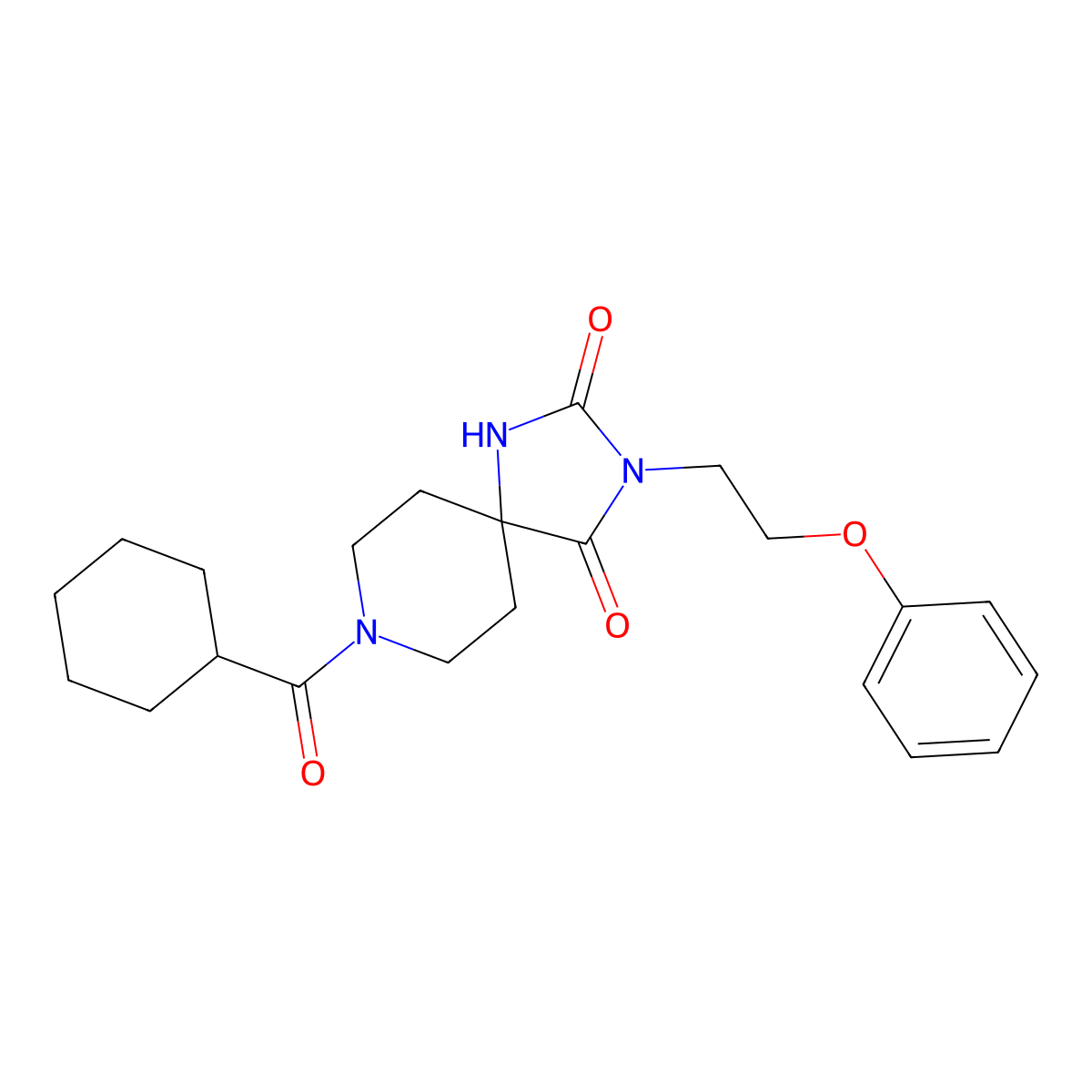 8-(Cyclohexanecarbonyl)-3-(2-phenoxyethyl)-1,3,8-triazaspiro[4.5]decane-2,4-dione molecular structure, CAS 1021127-02-5