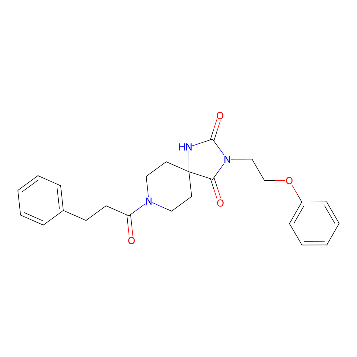 3-(2-Phenoxyethyl)-8-(3-phenylpropanoyl)-1,3,8-triazaspiro[4.5]decane-2,4-dione molecular structure, CAS 1021127-08-1