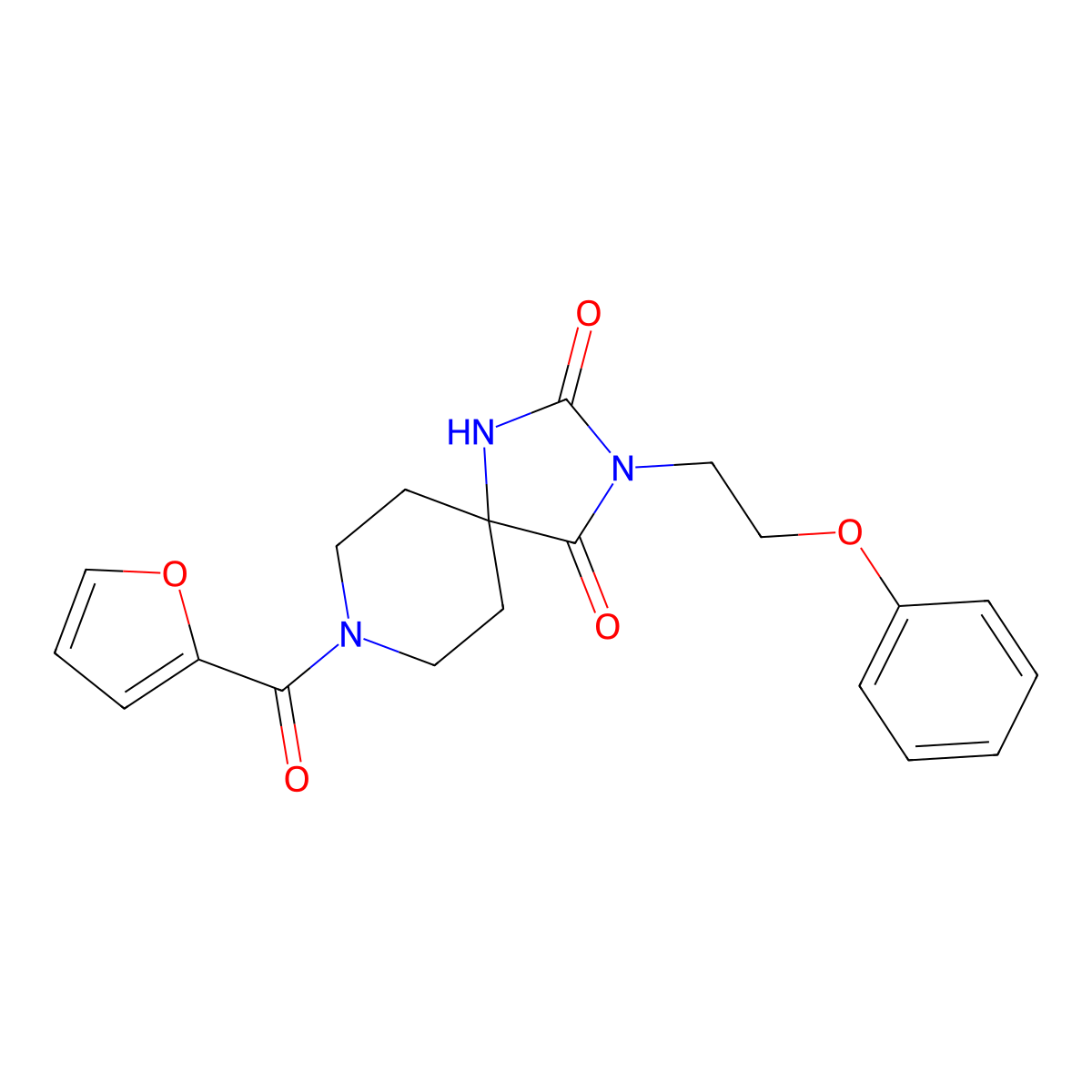 8-(Furan-2-carbonyl)-3-(2-phenoxyethyl)-1,3,8-triazaspiro[4.5]decane-2,4-dione molecular structure, CAS 1021127-11-6