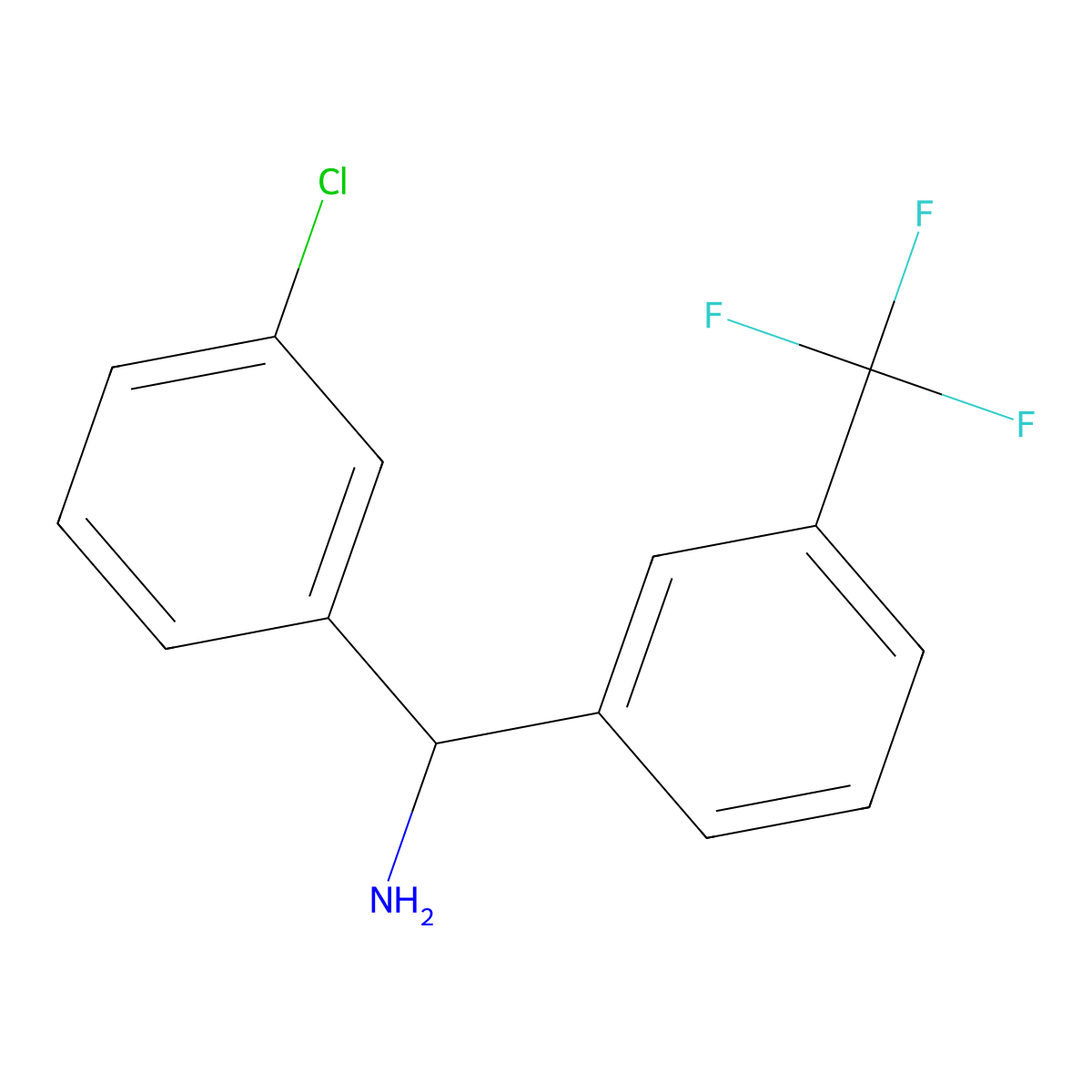 (3-Chlorophenyl)(3-(trifluoromethyl)phenyl)methanamine molecular structure, CAS 1021127-59-2
