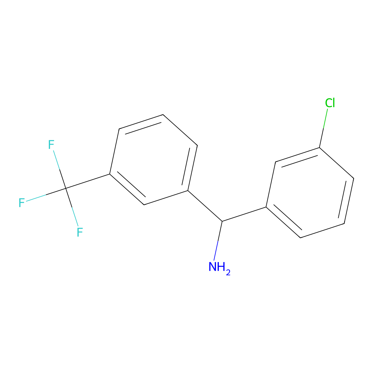 (3-Chlorophenyl)(3-(trifluoromethyl)phenyl)methanamine molecular structure, CAS 1021127-59-2