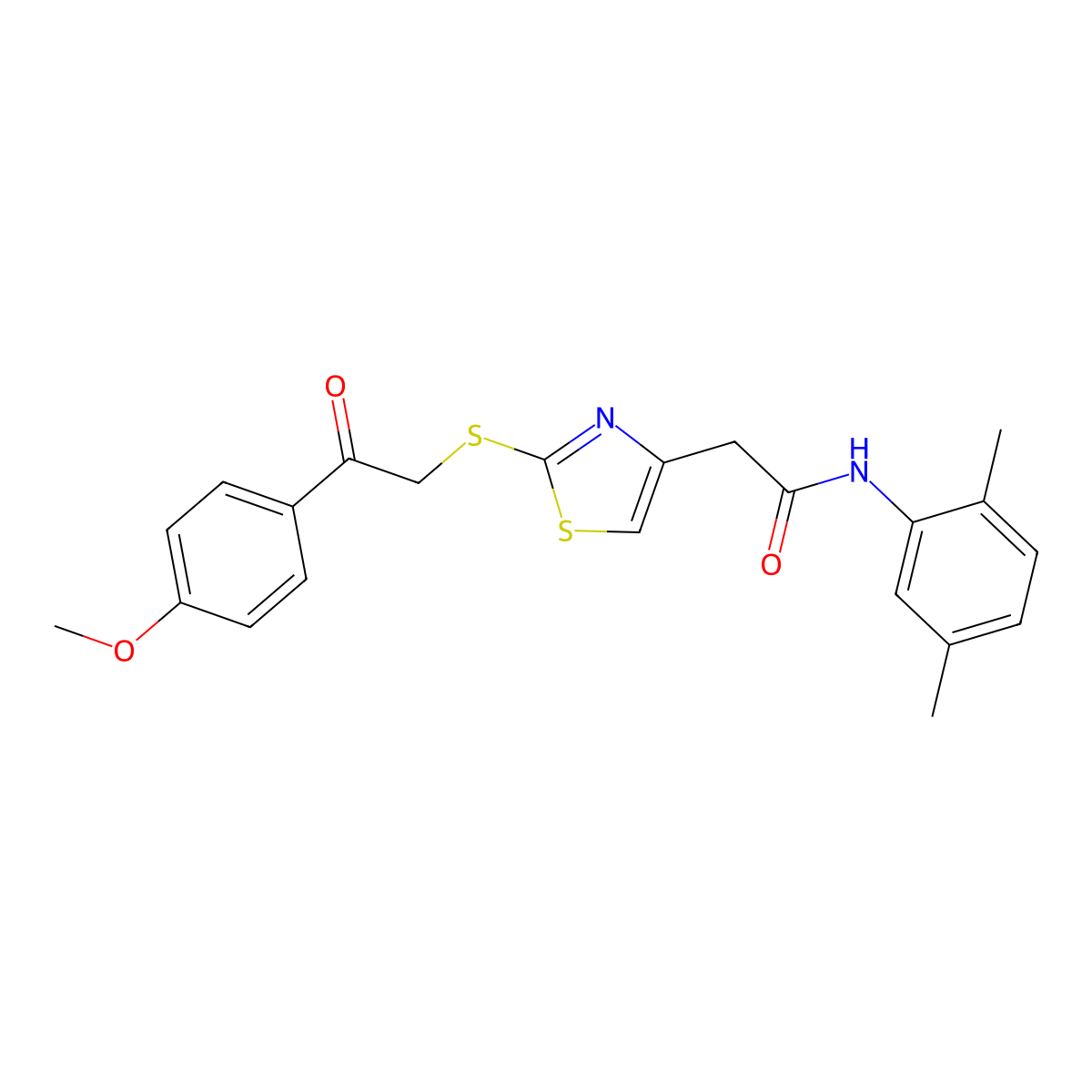 N-(2,5-dimethylphenyl)-2-(2-((2-(4-methoxyphenyl)-2-oxoethyl)thio)thiazol-4-yl)acetamide molecular structure, CAS 1021130-53-9