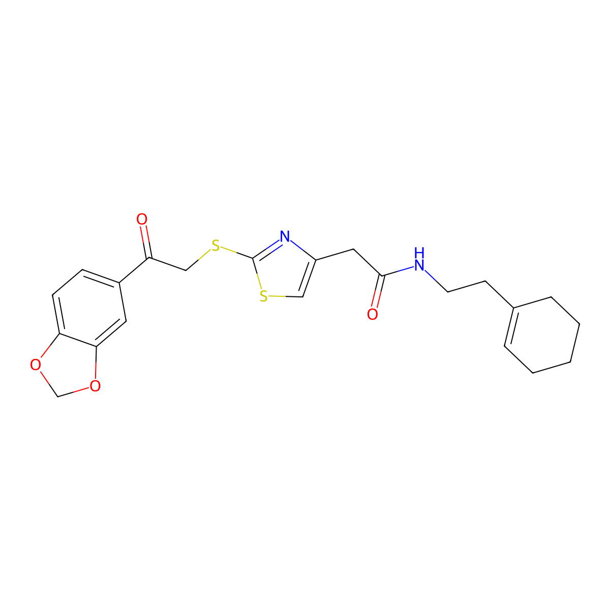 2-(2-((2-(benzo[d][1,3]dioxol-5-yl)-2-oxoethyl)thio)thiazol-4-yl)-N-(2-(cyclohex-1-en-1-yl)ethyl)acetamide molecular structure, CAS 1021130-60-8