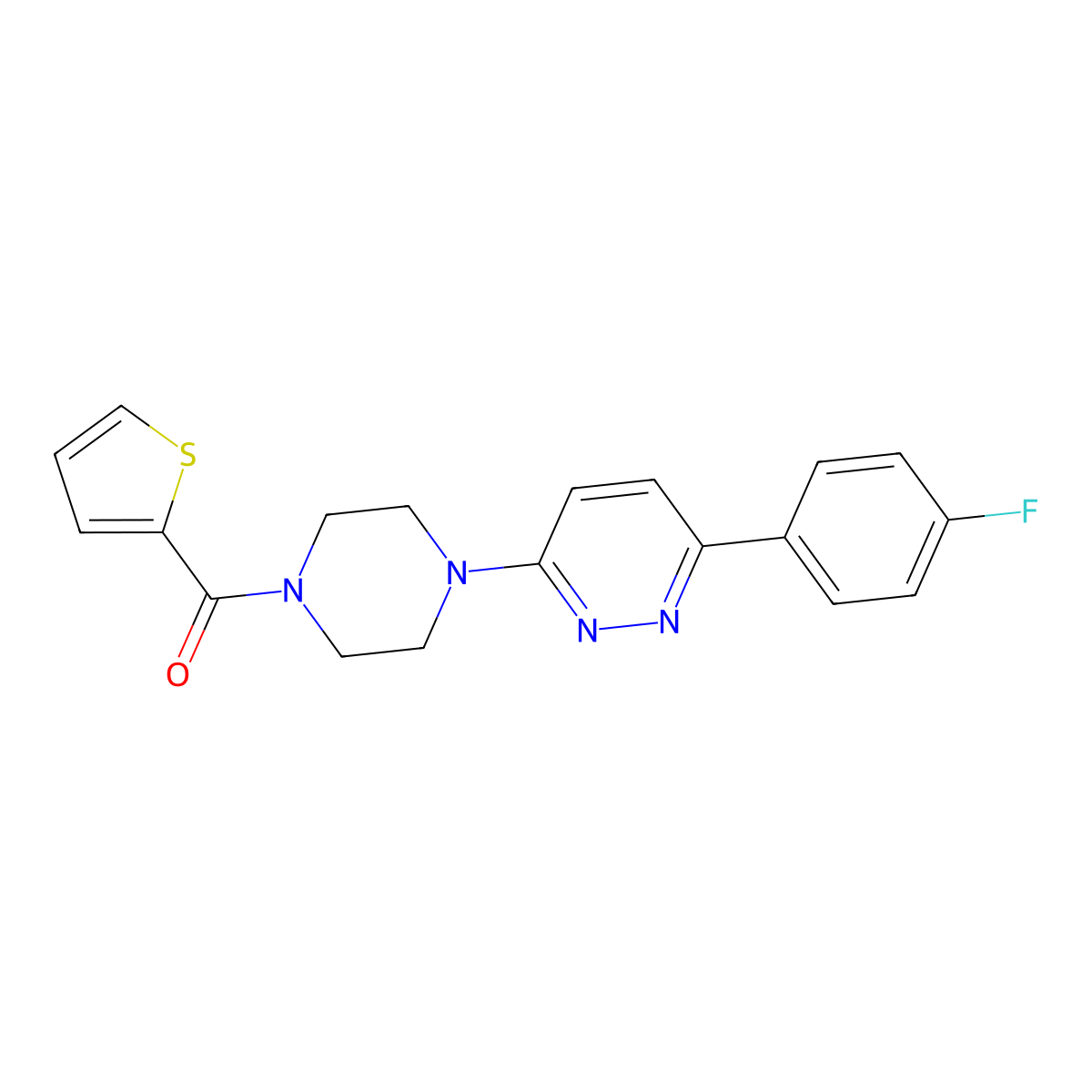 (4-(6-(4-Fluorophenyl)pyridazin-3-yl)piperazin-1-yl)(thiophen-2-yl)methanone molecular structure, CAS 1021130-89-1