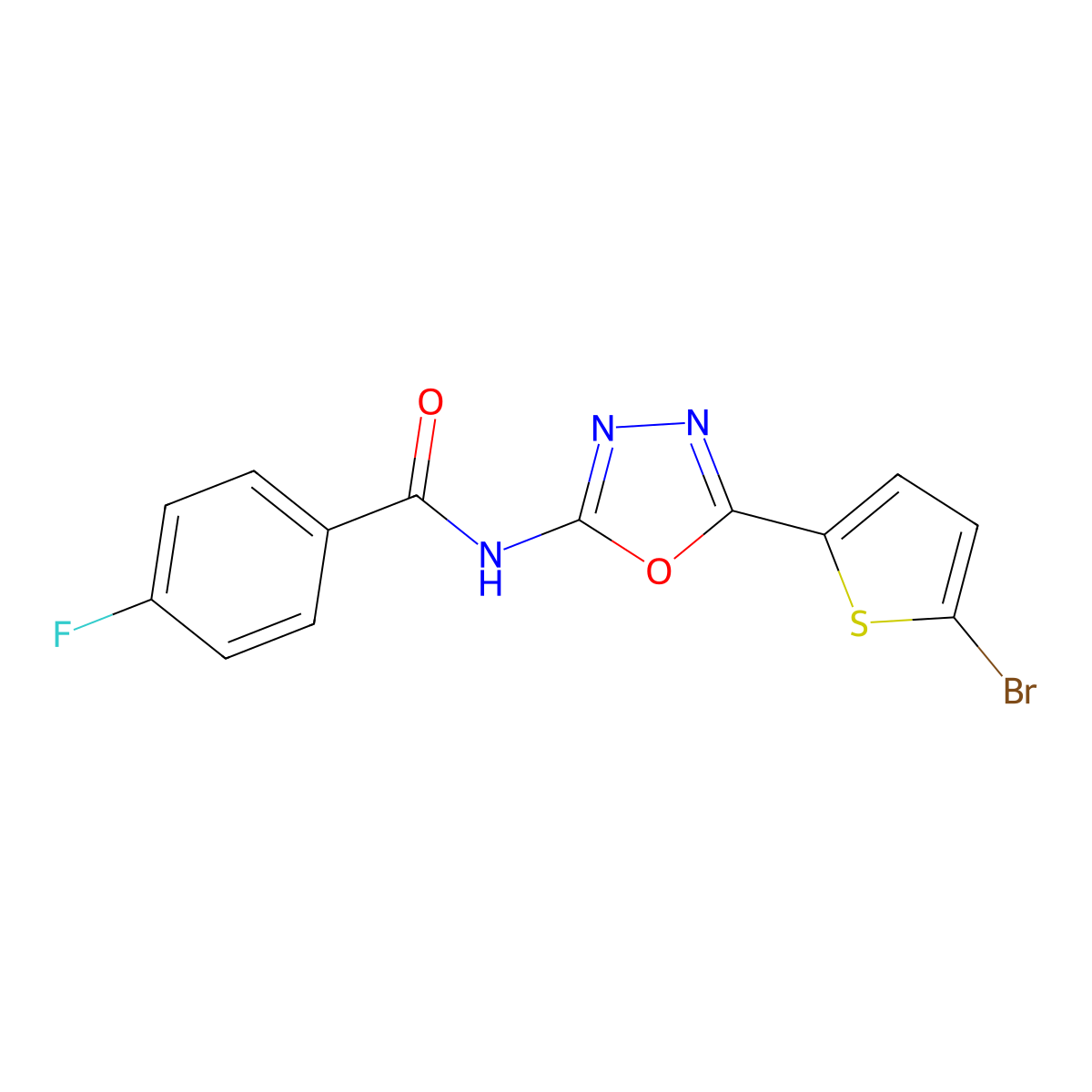 N-[5-(5-bromothiophen-2-yl)-1,3,4-oxadiazol-2-yl]-4-fluorobenzamide molecular structure, CAS 1021131-60-1