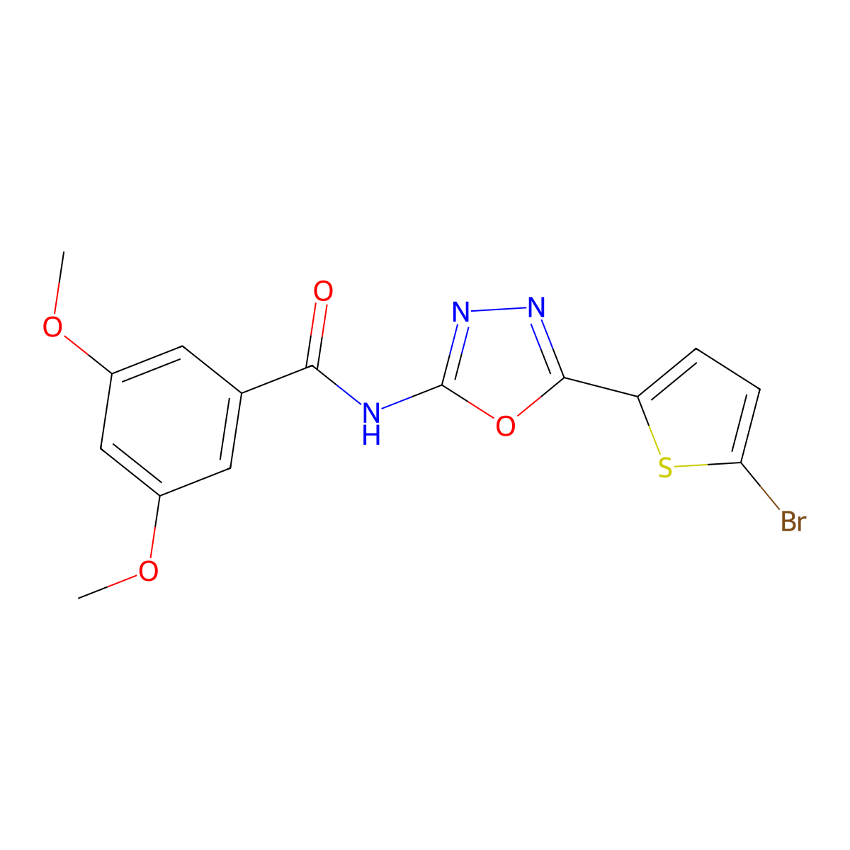 N-[5-(5-bromothiophen-2-yl)-1,3,4-oxadiazol-2-yl]-3,5-dimethoxybenzamide molecular structure, CAS 1021131-63-4
