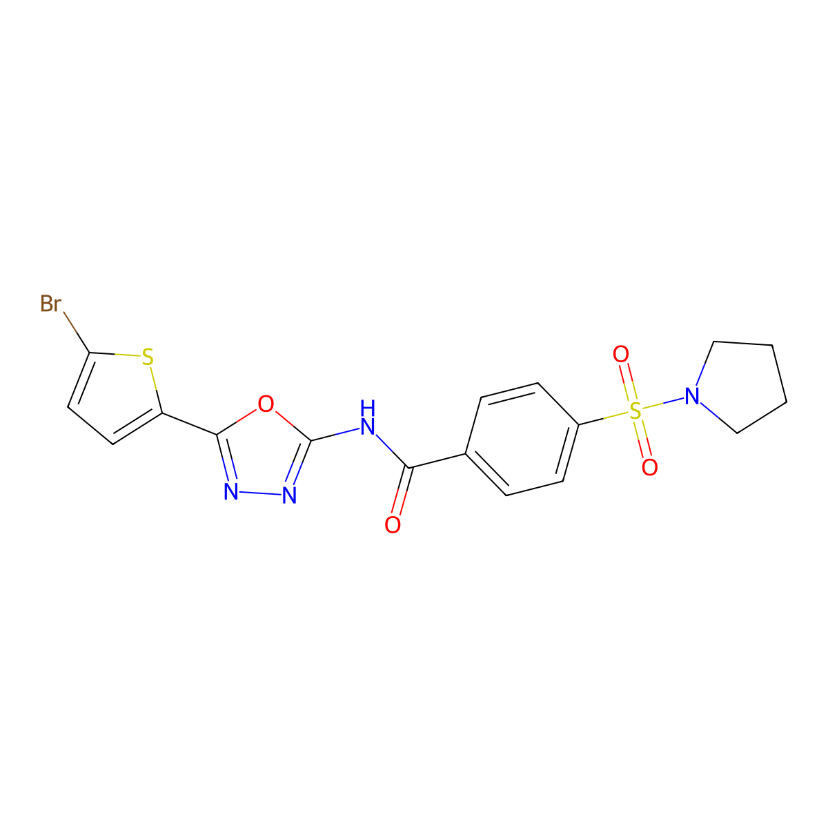 N-(5-(5-bromothiophen-2-yl)-1,3,4-oxadiazol-2-yl)-4-(pyrrolidin-1-ylsulfonyl)benzamide molecular structure, CAS 1021131-66-7