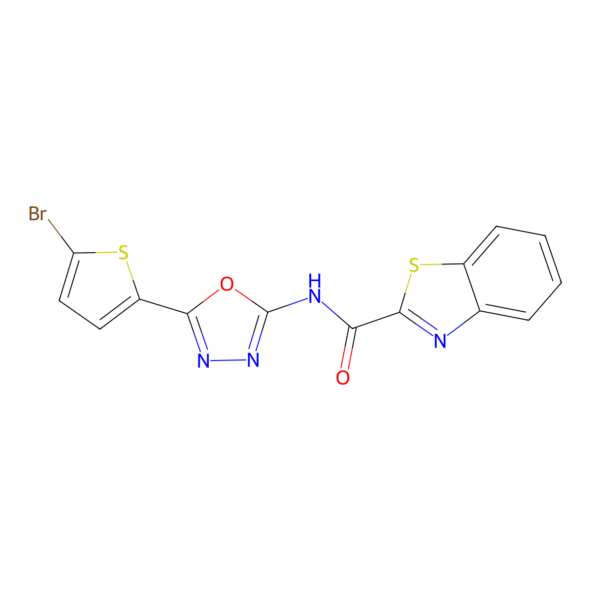 N-(5-(5-bromothiophen-2-yl)-1,3,4-oxadiazol-2-yl)benzo[d]thiazole-2-carboxamide molecular structure, CAS 1021131-69-0