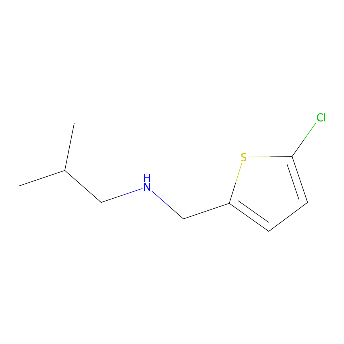 ((5-Chlorothiophen-2-yl)methyl)(2-methylpropyl)amine molecular structure, CAS 1021131-71-4