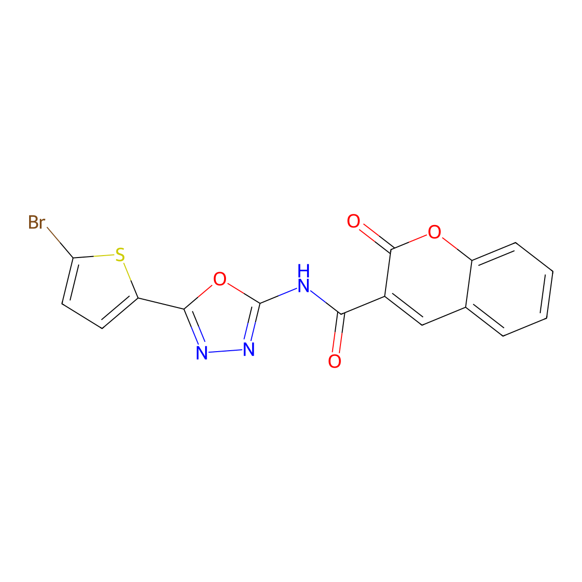 N-(5-(5-bromothiophen-2-yl)-1,3,4-oxadiazol-2-yl)-2-oxo-2H-chromene-3-carboxamide molecular structure, CAS 1021131-73-6