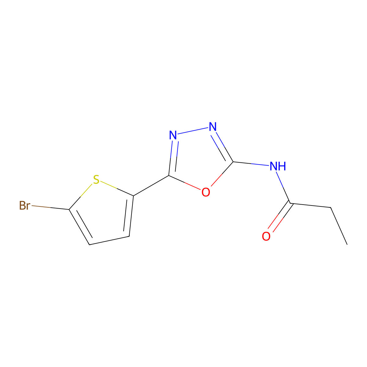 N-(5-(5-bromothiophen-2-yl)-1,3,4-oxadiazol-2-yl)propionamide molecular structure, CAS 1021131-77-0
