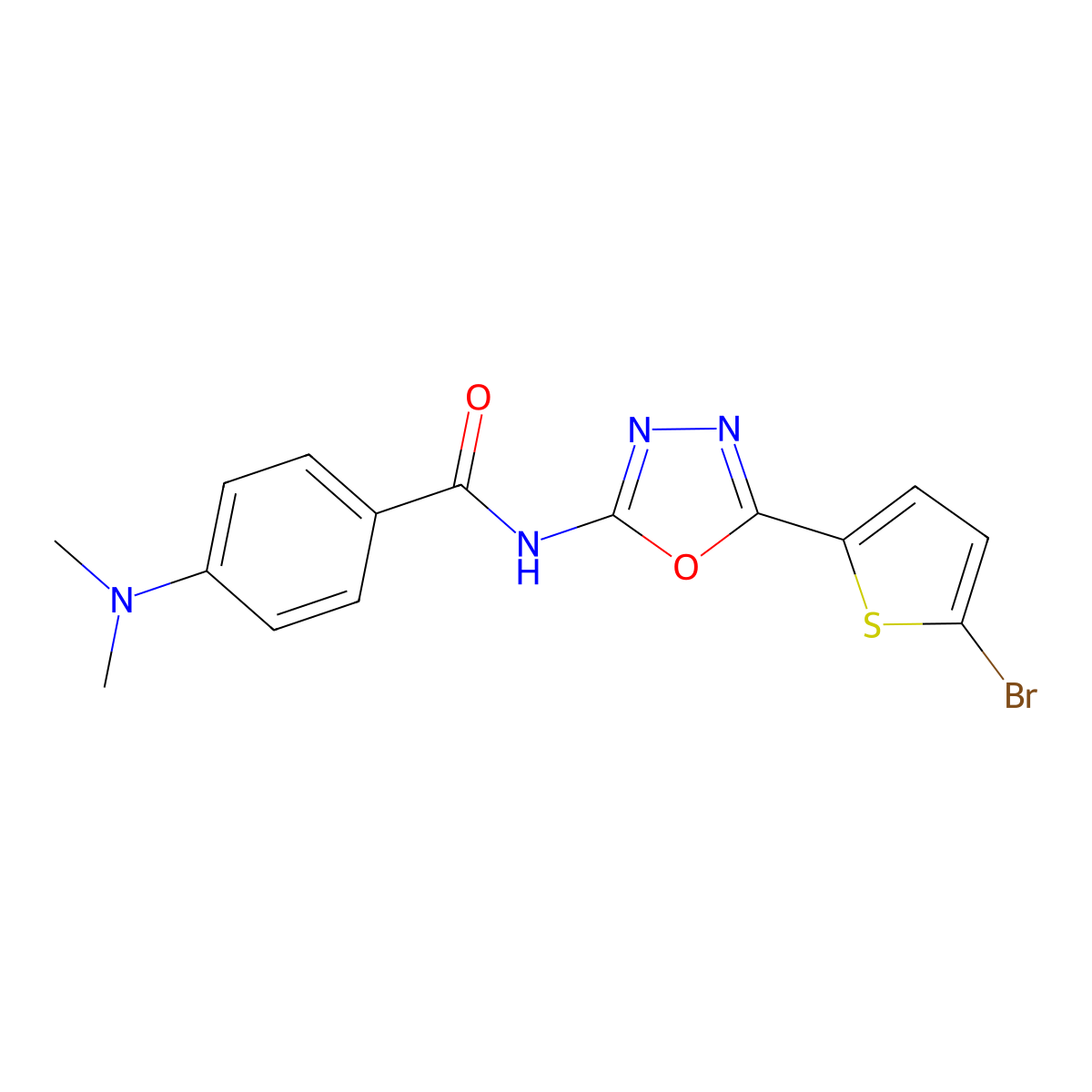 N-[5-(5-bromothiophen-2-yl)-1,3,4-oxadiazol-2-yl]-4-(dimethylamino)benzamide molecular structure, CAS 1021131-81-6