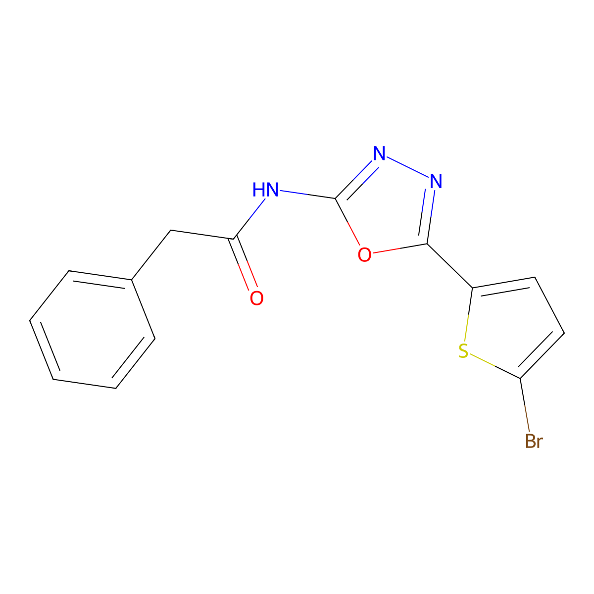 N-[5-(5-bromothiophen-2-yl)-1,3,4-oxadiazol-2-yl]-2-phenylacetamide molecular structure, CAS 1021131-85-0