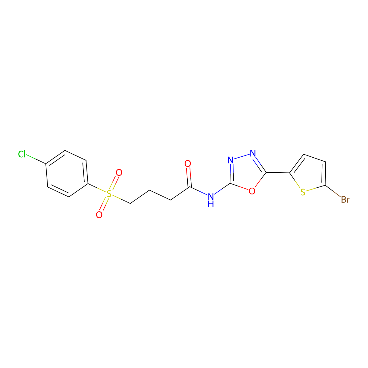 N-(5-(5-bromothiophen-2-yl)-1,3,4-oxadiazol-2-yl)-4-((4-chlorophenyl)sulfonyl)butanamide molecular structure, CAS 1021131-97-4