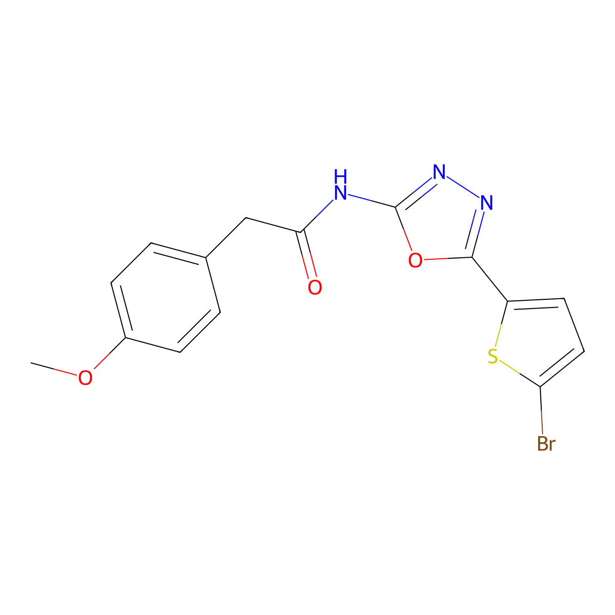 N-[5-(5-bromothiophen-2-yl)-1,3,4-oxadiazol-2-yl]-2-(4-methoxyphenyl)acetamide molecular structure, CAS 1021132-00-2
