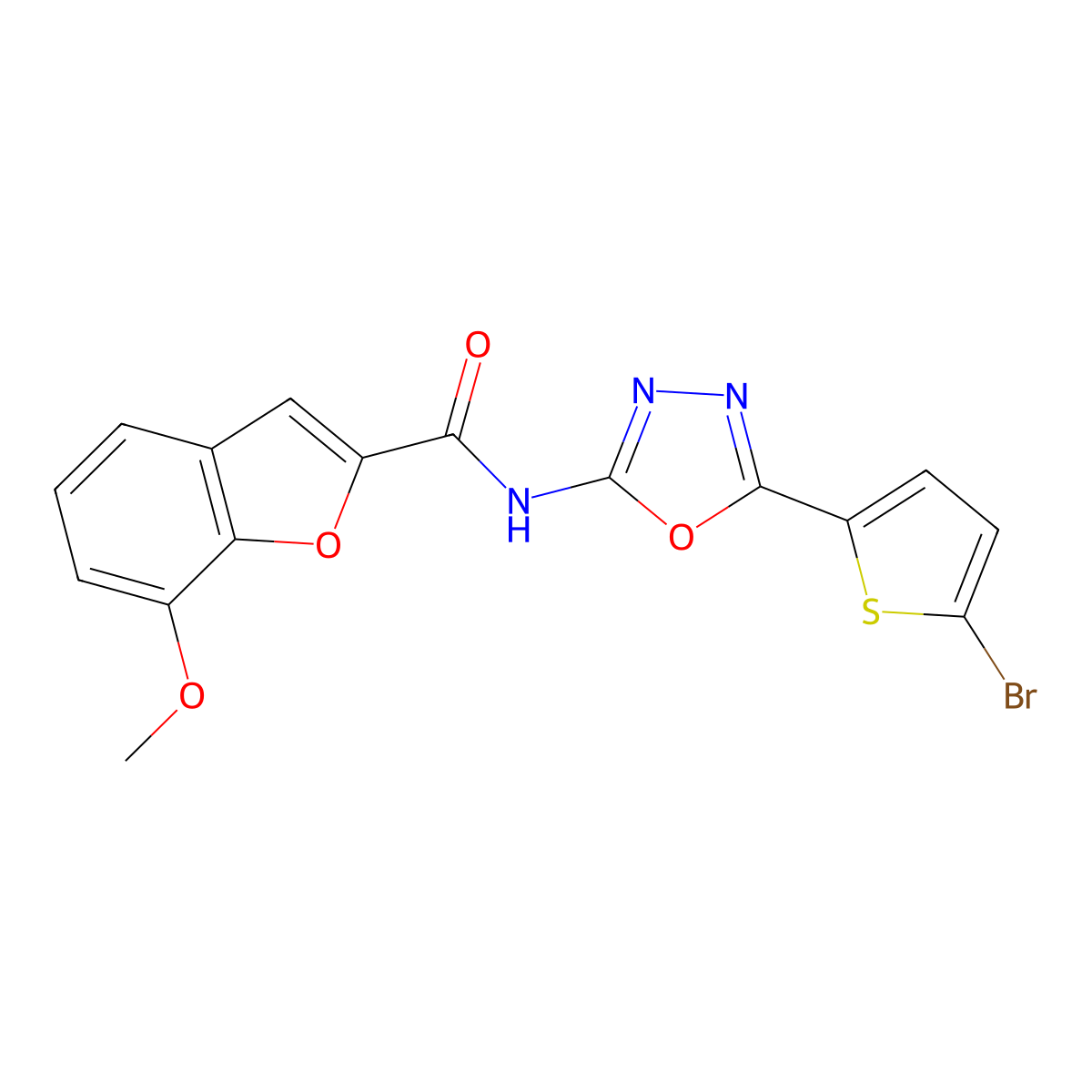 N-(5-(5-bromothiophen-2-yl)-1,3,4-oxadiazol-2-yl)-7-methoxybenzofuran-2-carboxamide molecular structure, CAS 1021132-03-5