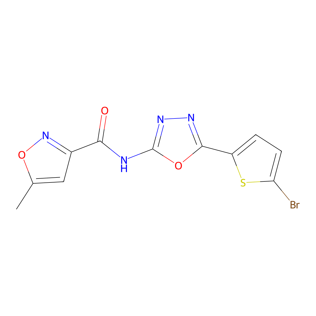 N-(5-(5-bromothiophen-2-yl)-1,3,4-oxadiazol-2-yl)-5-methylisoxazole-3-carboxamide molecular structure, CAS 1021132-07-9