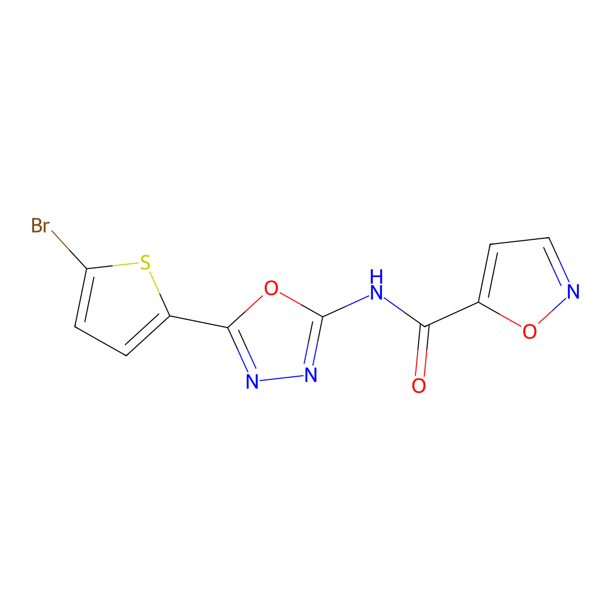 N-(5-(5-bromothiophen-2-yl)-1,3,4-oxadiazol-2-yl)isoxazole-5-carboxamide molecular structure, CAS 1021132-11-5