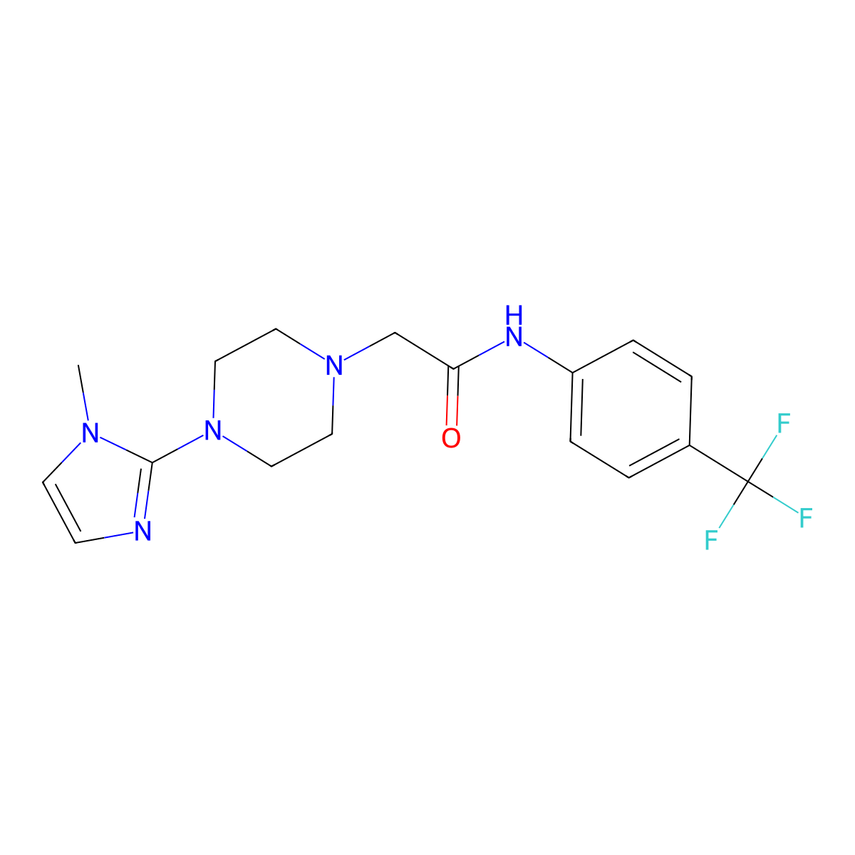 2-(4-(1-methyl-1H-imidazol-2-yl)piperazin-1-yl)-N-(4-(trifluoromethyl)phenyl)acetamide molecular structure, CAS 1021132-15-9