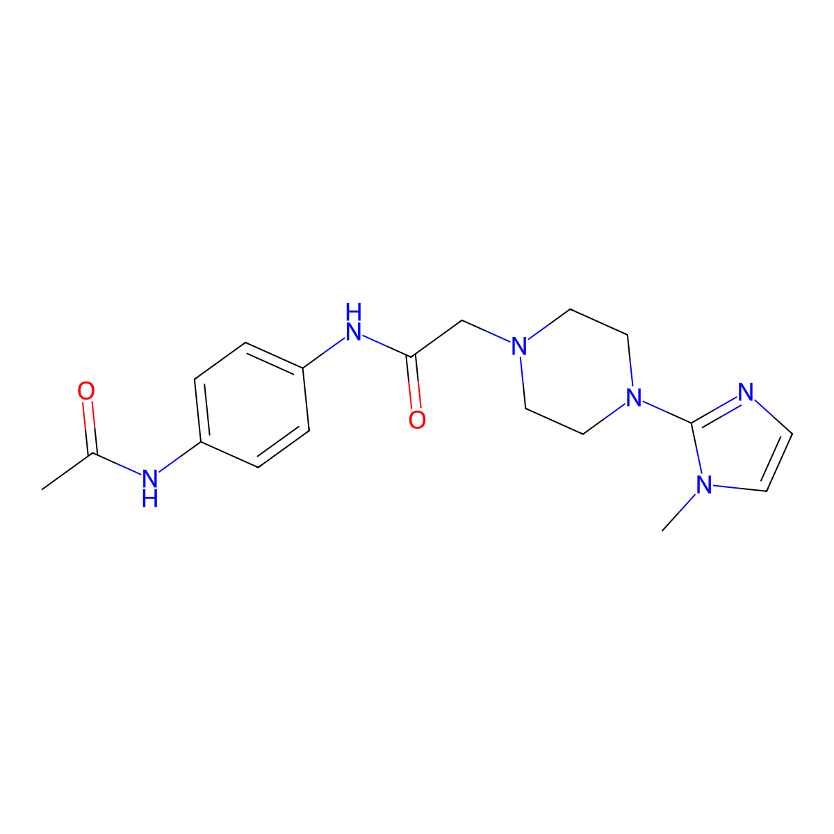 N-(4-acetamidophenyl)-2-(4-(1-methyl-1H-imidazol-2-yl)piperazin-1-yl)acetamide molecular structure, CAS 1021132-18-2