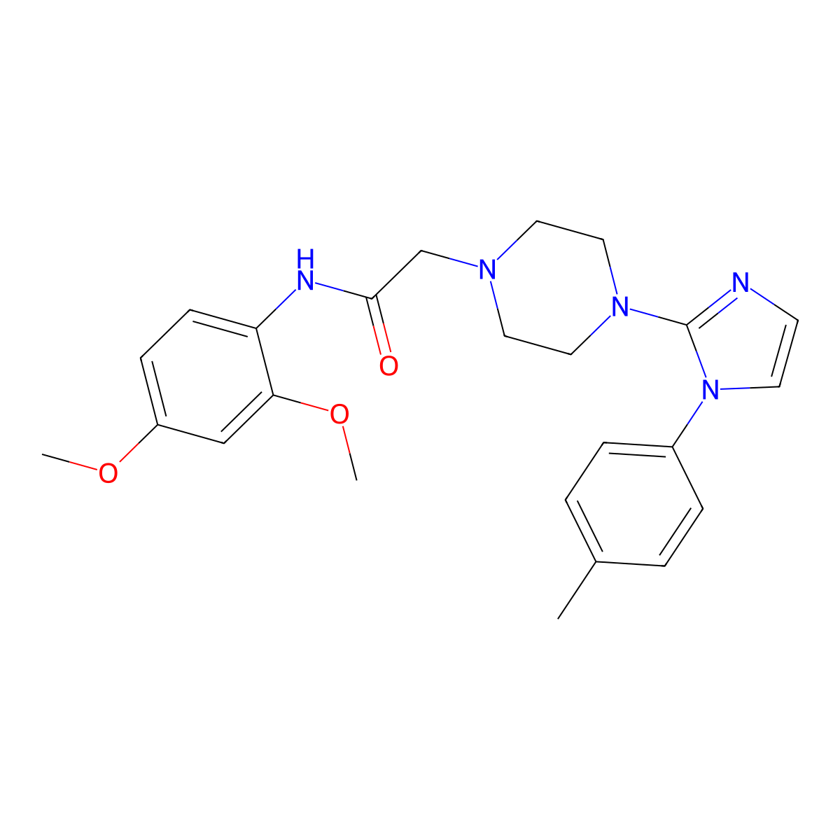 N-(2,4-dimethoxyphenyl)-2-(4-(1-(p-tolyl)-1H-imidazol-2-yl)piperazin-1-yl)acetamide molecular structure, CAS 1021132-36-4