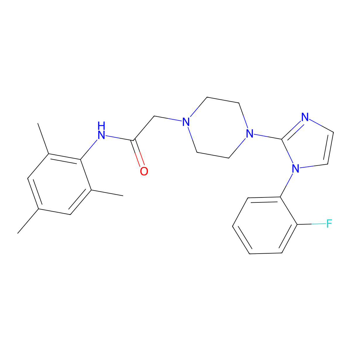 2-(4-(1-(2-fluorophenyl)-1H-imidazol-2-yl)piperazin-1-yl)-N-mesitylacetamide molecular structure, CAS 1021132-42-2