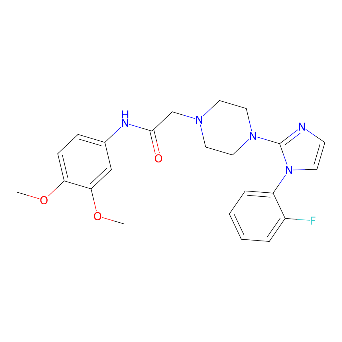 N-(3,4-dimethoxyphenyl)-2-(4-(1-(2-fluorophenyl)-1H-imidazol-2-yl)piperazin-1-yl)acetamide molecular structure, CAS 1021132-48-8