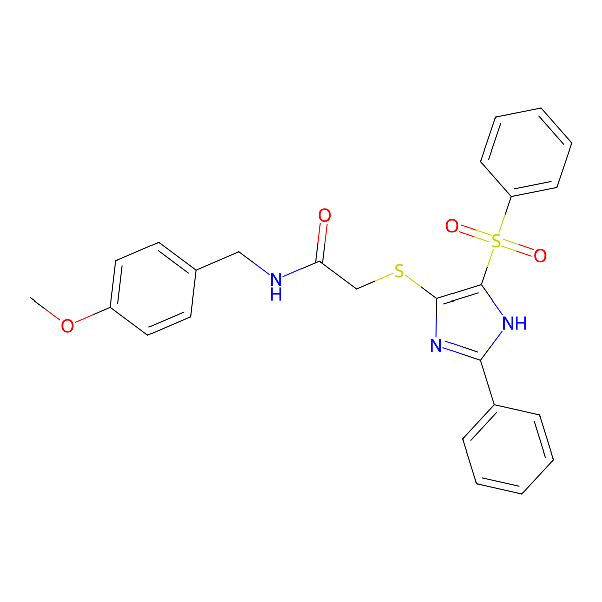 N-(4-methoxybenzyl)-2-{[2-phenyl-4-(phenylsulfonyl)-1H-imidazol-5-yl]sulfanyl}acetamide molecular structure, CAS 1021132-93-3