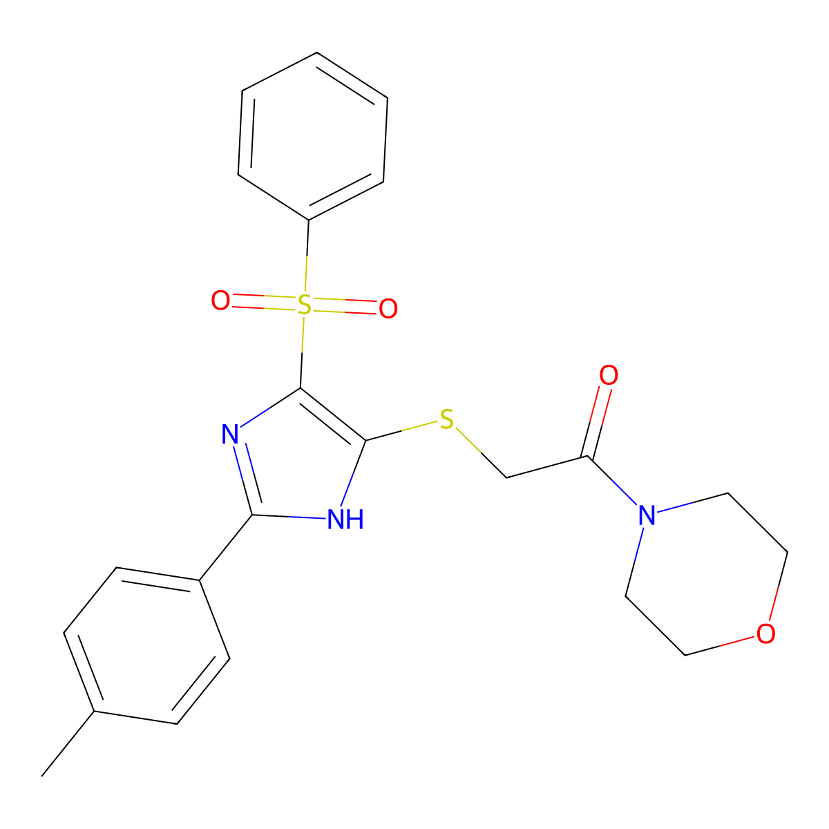 1-morpholino-2-((4-(phenylsulfonyl)-2-(p-tolyl)-1H-imidazol-5-yl)thio)ethanone molecular structure, CAS 1021132-95-5