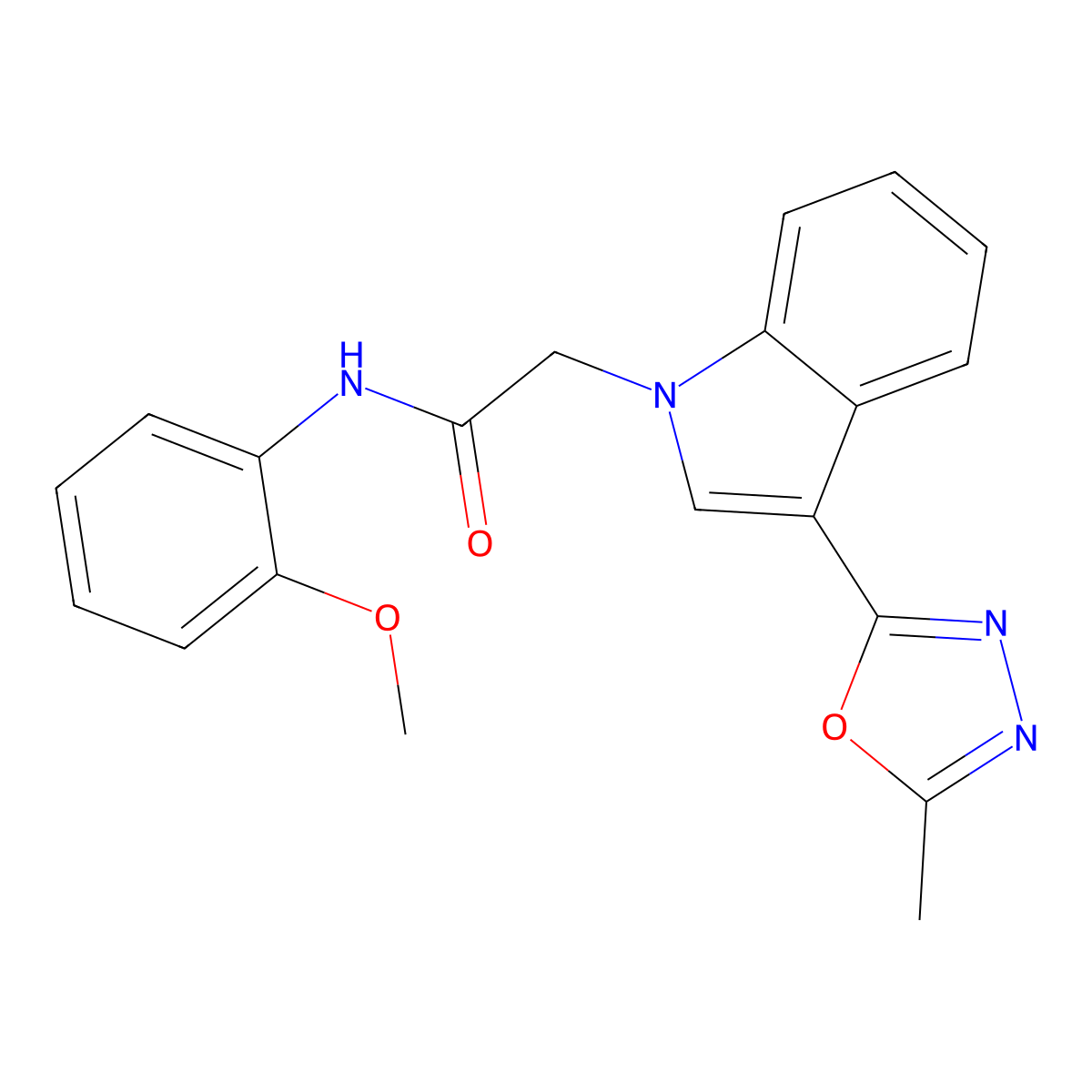 N-(2-methoxyphenyl)-2-(3-(5-methyl-1,3,4-oxadiazol-2-yl)-1H-indol-1-yl)acetamide molecular structure, CAS 1021133-05-0