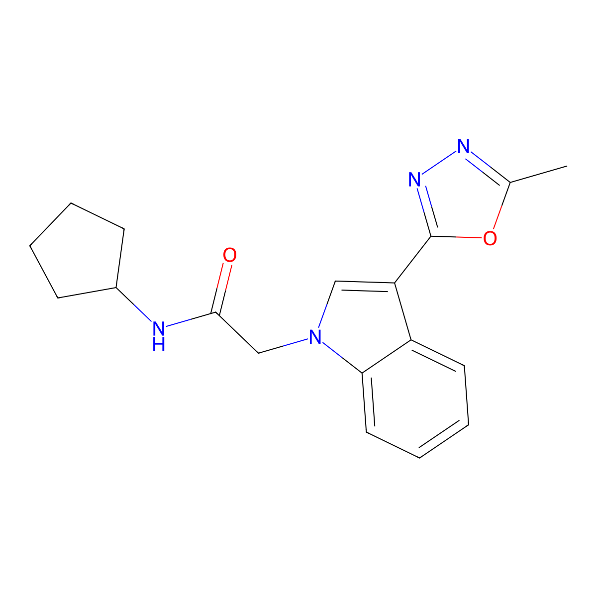 N-cyclopentyl-2-[3-(5-methyl-1,3,4-oxadiazol-2-yl)-1H-indol-1-yl]acetamide molecular structure, CAS 1021133-07-2