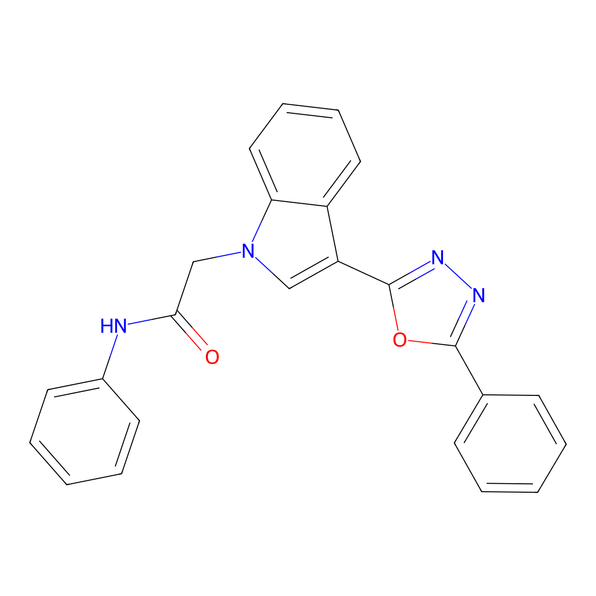 N-phenyl-2-(3-(5-phenyl-1,3,4-oxadiazol-2-yl)-1H-indol-1-yl)acetamide molecular structure, CAS 1021133-10-7