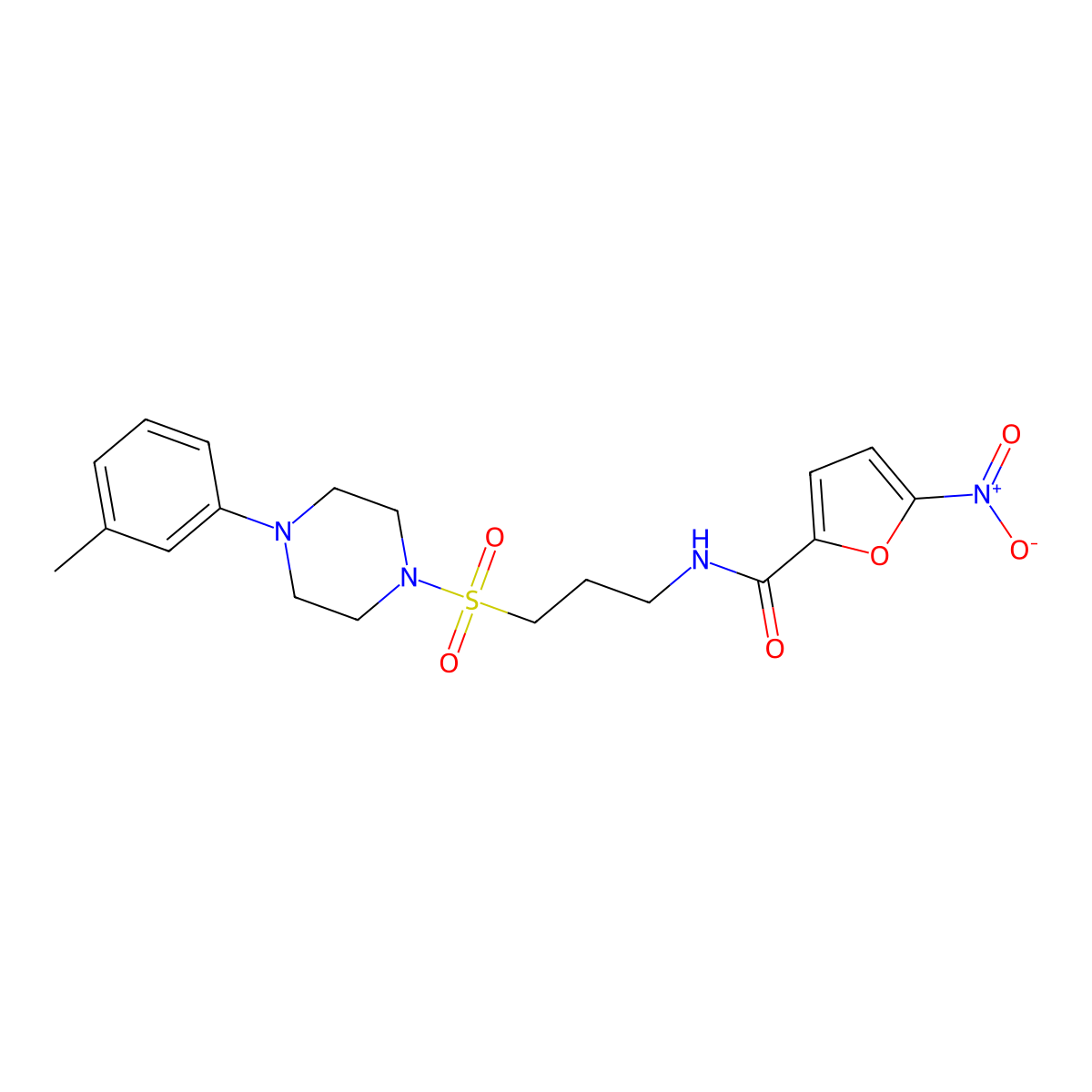 5-nitro-N-(3-((4-(m-tolyl)piperazin-1-yl)sulfonyl)propyl)furan-2-carboxamide molecular structure, CAS 1021133-17-4