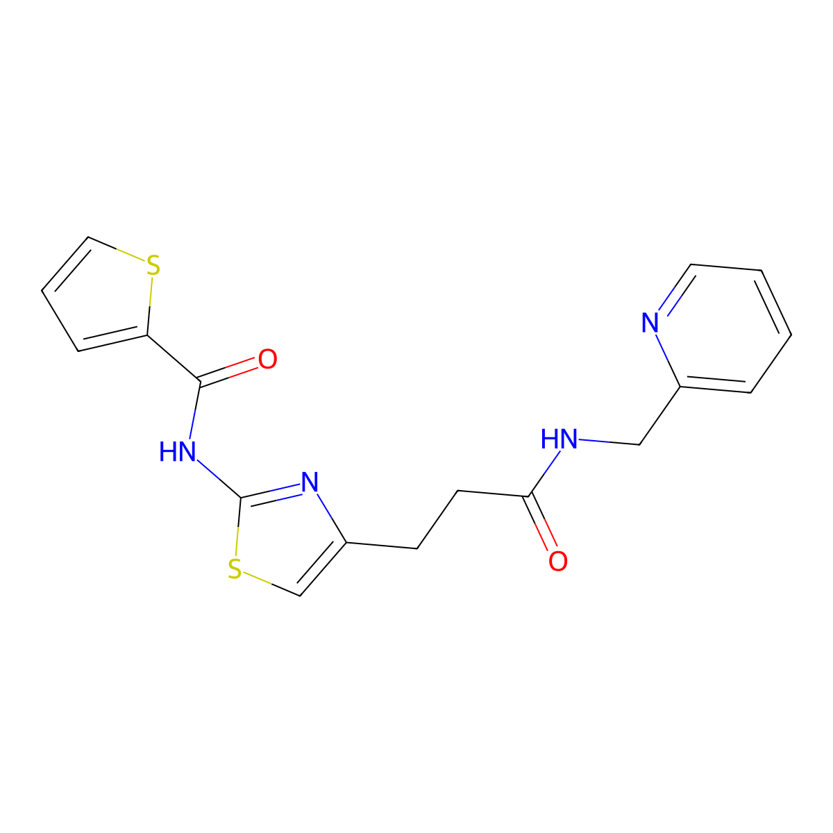 N-(4-(3-oxo-3-((pyridin-2-ylmethyl)amino)propyl)thiazol-2-yl)thiophene-2-carboxamide molecular structure, CAS 1021133-21-0