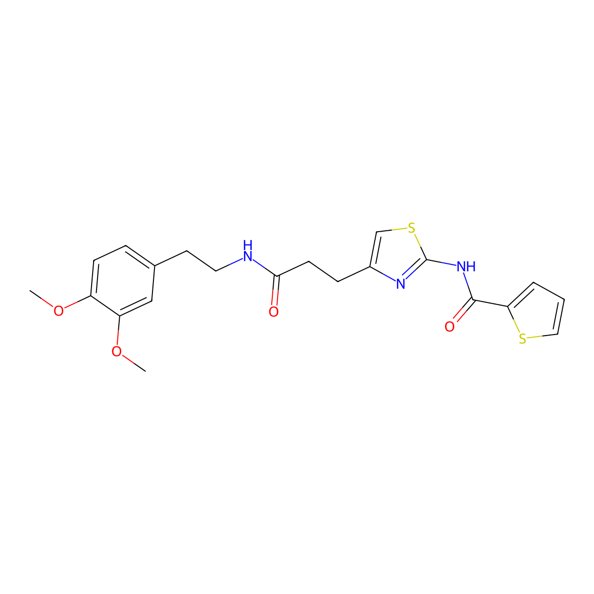 N-(4-(3-((3,4-dimethoxyphenethyl)amino)-3-oxopropyl)thiazol-2-yl)thiophene-2-carboxamide molecular structure, CAS 1021133-23-2