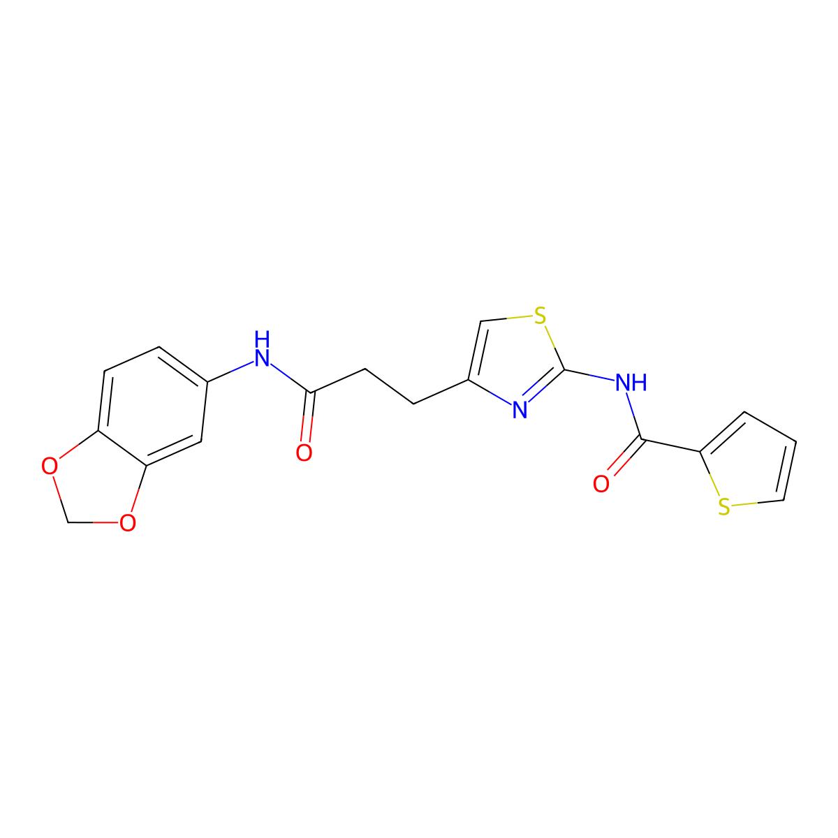 N-(4-(3-(benzo[d][1,3]dioxol-5-ylamino)-3-oxopropyl)thiazol-2-yl)thiophene-2-carboxamide molecular structure, CAS 1021133-25-4