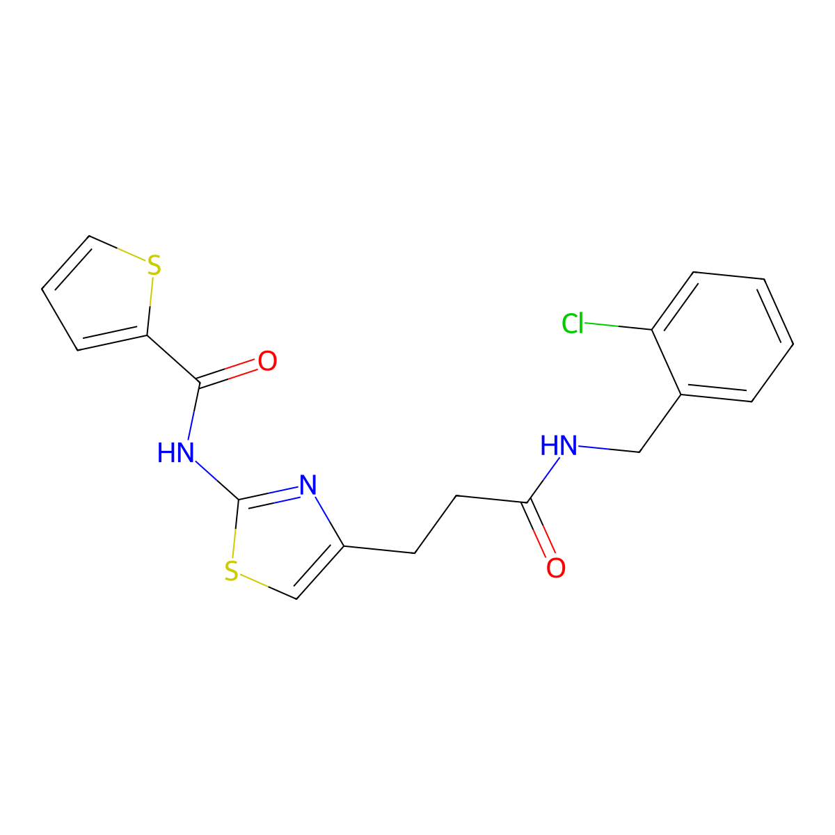 N-(4-(3-((2-chlorobenzyl)amino)-3-oxopropyl)thiazol-2-yl)thiophene-2-carboxamide molecular structure, CAS 1021133-33-4