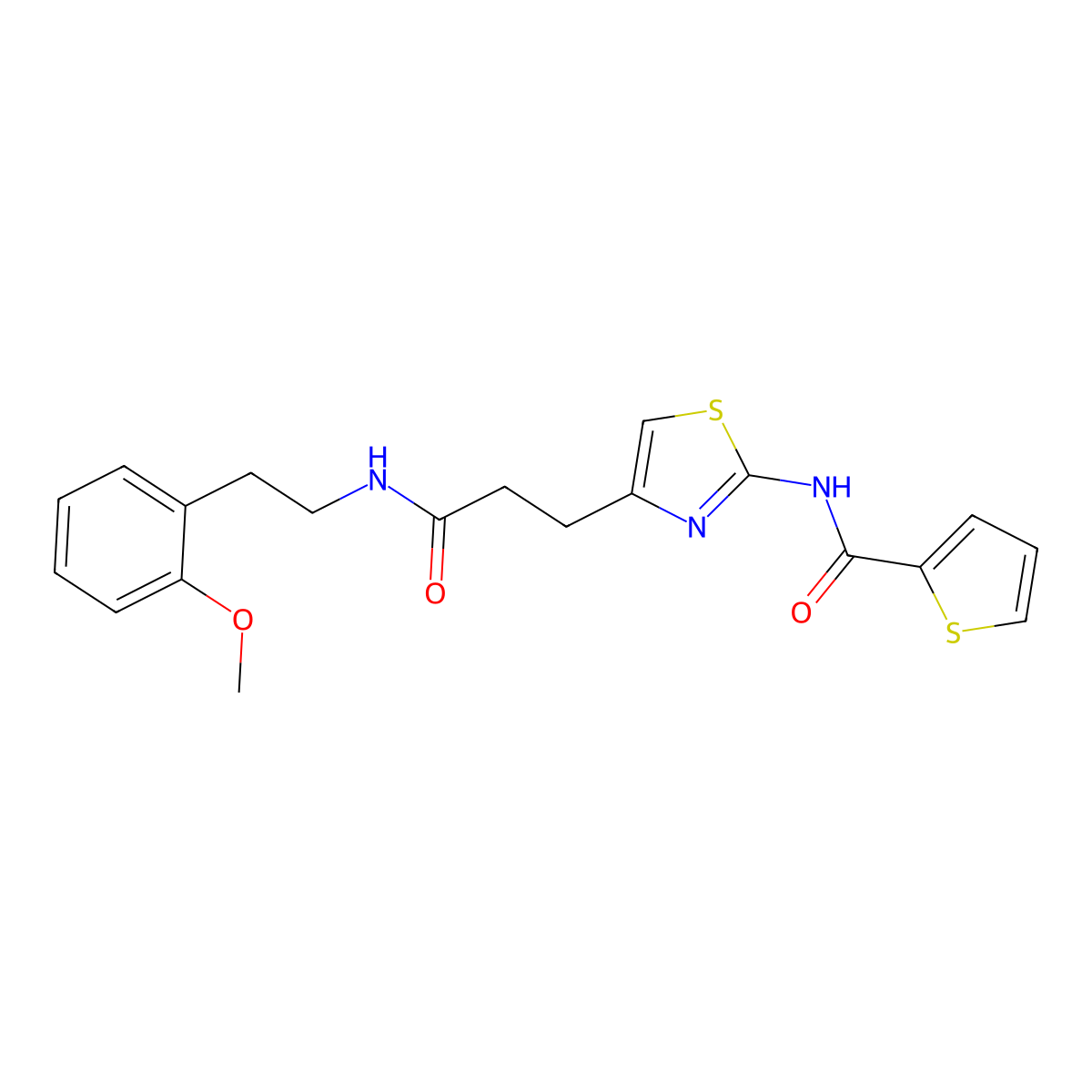 N-(4-(3-((2-methoxyphenethyl)amino)-3-oxopropyl)thiazol-2-yl)thiophene-2-carboxamide molecular structure, CAS 1021133-36-7