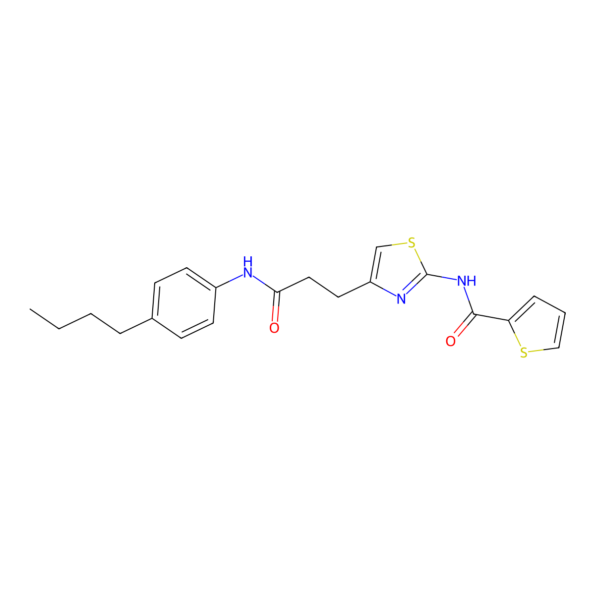 N-(4-(3-((4-butylphenyl)amino)-3-oxopropyl)thiazol-2-yl)thiophene-2-carboxamide molecular structure, CAS 1021133-39-0