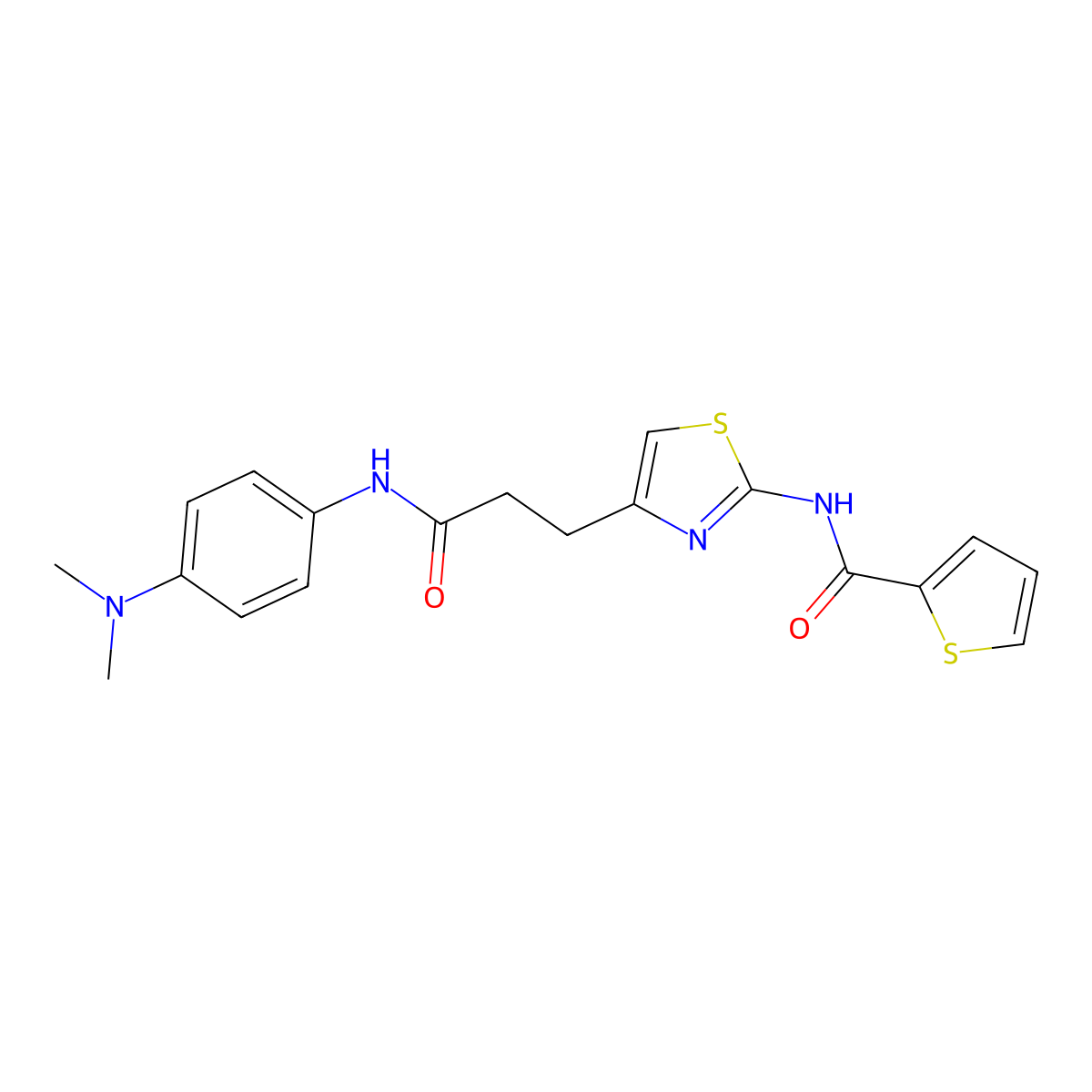 N-(4-(3-((4-(dimethylamino)phenyl)amino)-3-oxopropyl)thiazol-2-yl)thiophene-2-carboxamide molecular structure, CAS 1021133-41-4