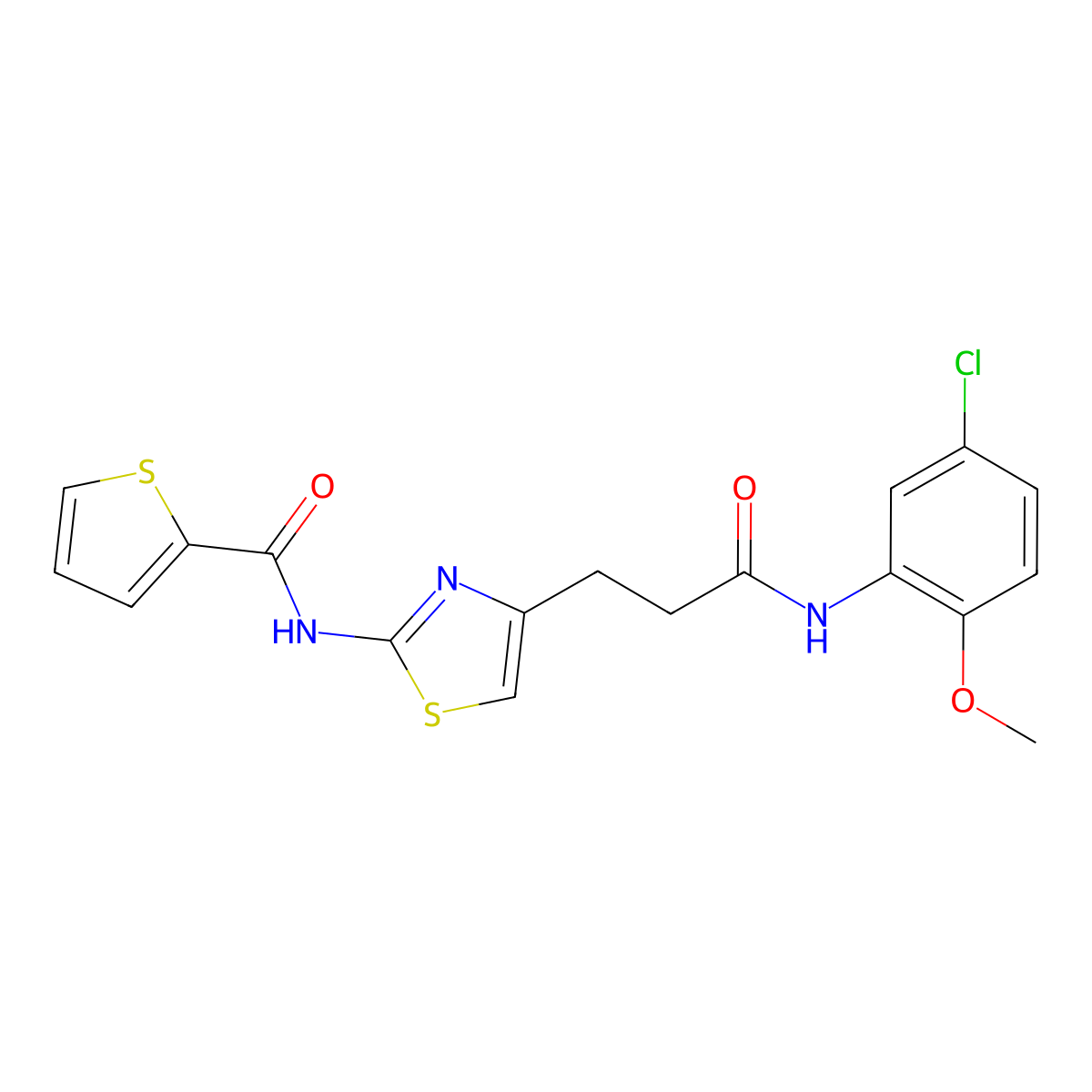 N-(4-(3-((5-chloro-2-methoxyphenyl)amino)-3-oxopropyl)thiazol-2-yl)thiophene-2-carboxamide molecular structure, CAS 1021133-43-6